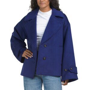 BERNARDO Dark Blue Wool Blend Cropped Coat
